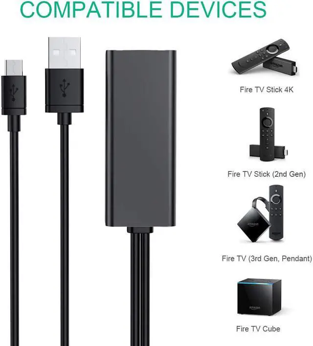 Alt view image 4 of 7 - Ethernet Adapter for Fire TV Stick (2nd GEN), All-New Fire TV (2017), Chromecast Ultra / 2/1 / Audio, Google Home Mini, Micro USB to RJ45 Ethernet 100Mbps Network Adapter with USB Power Supply Cable
