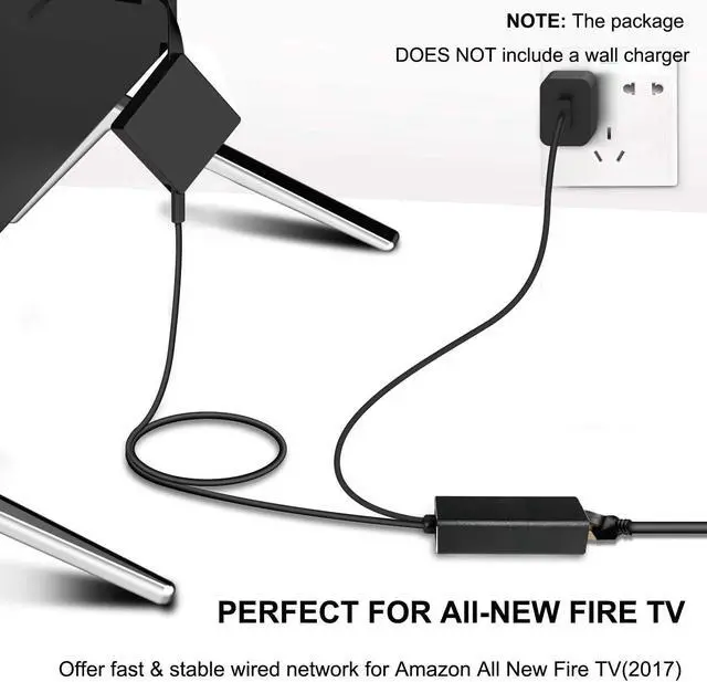 Alt view image 6 of 7 - Ethernet Adapter for Fire TV Stick (2nd GEN), All-New Fire TV (2017), Chromecast Ultra / 2/1 / Audio, Google Home Mini, Micro USB to RJ45 Ethernet 100Mbps Network Adapter with USB Power Supply Cable