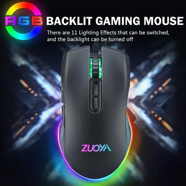 Alt view image 3 of 7 - Wired Gaming Mouse RGB Backlit Computer Mice 3600 DPI Adjustable Ergonomic Optical Game Mouse 7 Buttons for Gamer Windows PC