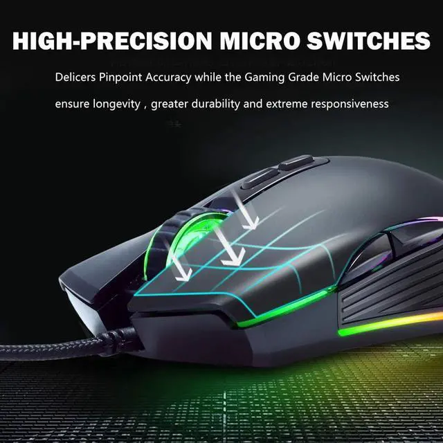 Alt view image 4 of 7 - Wired Gaming Mouse RGB Backlit Computer Mice 3600 DPI Adjustable Ergonomic Optical Game Mouse 7 Buttons for Gamer Windows PC