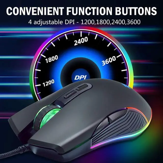 Alt view image 2 of 7 - Wired Gaming Mouse RGB Backlit Computer Mice 3600 DPI Adjustable Ergonomic Optical Game Mouse 7 Buttons for Gamer Windows PC