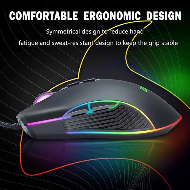 Alt view image 5 of 7 - Wired Gaming Mouse RGB Backlit Computer Mice 3600 DPI Adjustable Ergonomic Optical Game Mouse 7 Buttons for Gamer Windows PC