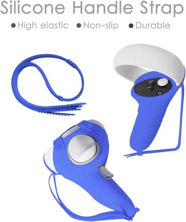 Alt view image 6 of 6 - for Oculus Quest 2 Accessories - VR Face Silicone Cover + Touch Controller Grip Cover + Protective Lens dust-Proof Cover + Thumb Button Cap (Blue)