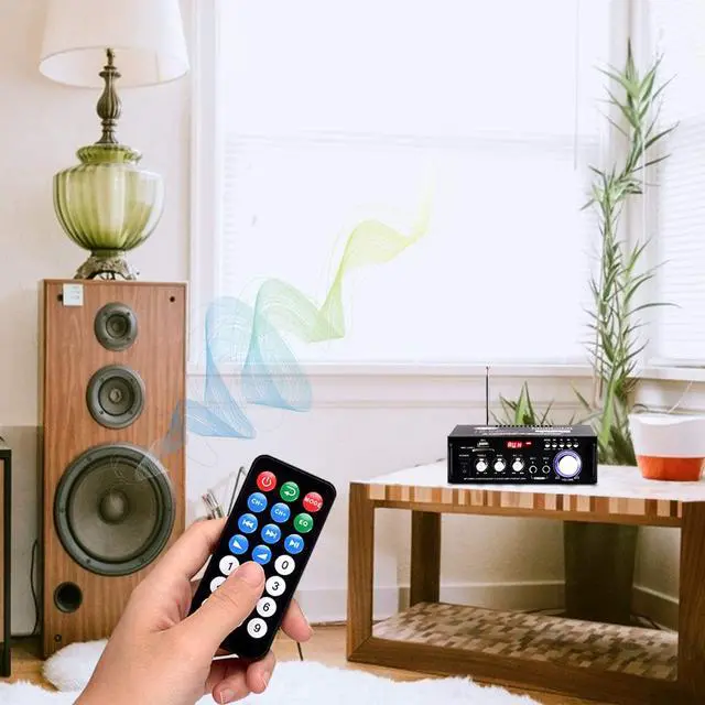 Alt view image 2 of 7 - Wireless Bluetooth 5.0 Stereo Audio Amplifier, 300W+300W Dual Channel Power Sound Receiver w/USB, SD Card, FM Radio for Home Speakers & Theater System with Remote Controller - US Plug