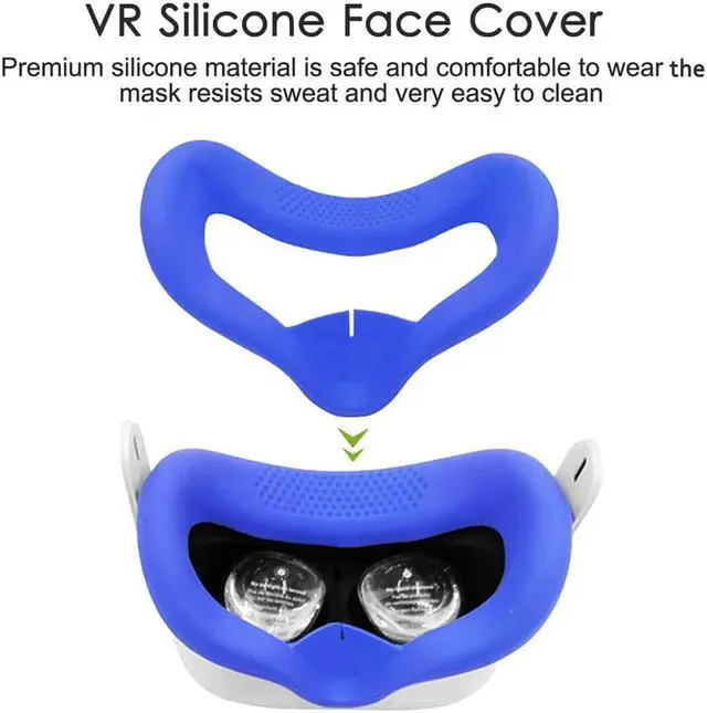 Alt view image 3 of 6 - for Oculus Quest 2 Accessories - VR Face Silicone Cover + Touch Controller Grip Cover + Protective Lens dust-Proof Cover + Thumb Button Cap (Blue)