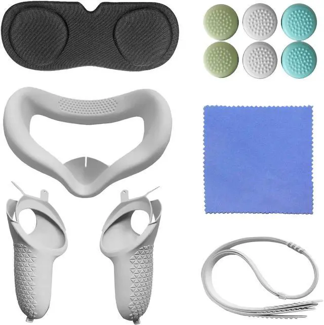 Main image of for Oculus Quest 2 Accessories - VR Face Silicone Cover + Touch Controller Grip Cover + Protective Lens dust-Proof Cover + Thumb Button Cap (Light Gray)
