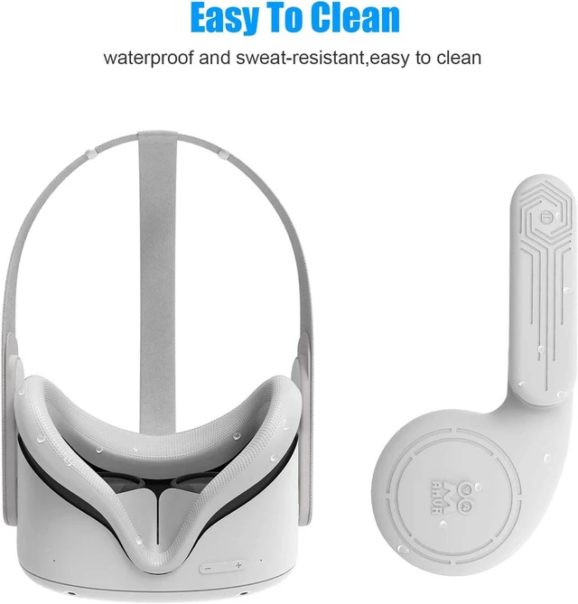 Alt view image 3 of 7 - VR Silicone Face Cover & Ear Muffs for Oculus Quest 2 Headset, Sweatproof Waterproof Anti-Dirty Replacement Facial Cushion and Enhance Headset Sound Headphone Extension Cover (Gray, 1 Set)