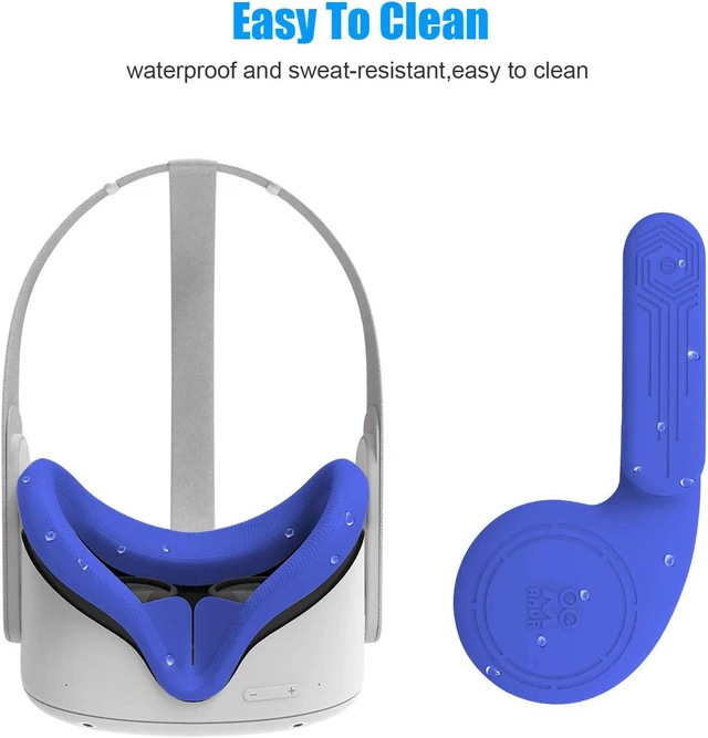Alt view image 3 of 7 - VR Silicone Face Cover & Ear Muffs for Oculus Quest 2 Headset, Sweatproof Waterproof Anti-Dirty Replacement Facial Cushion and Enhance Headset Sound Headphone Extension Cover (Blue, 1 Set)