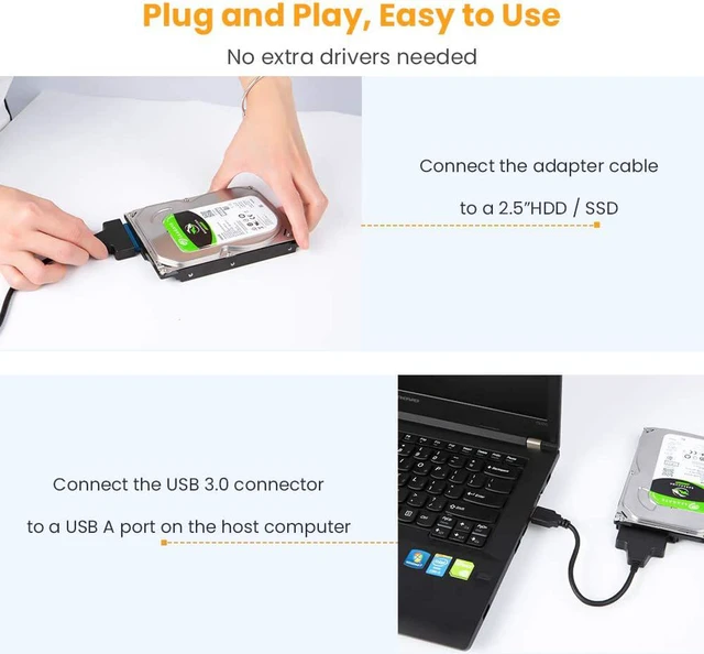 Alt view image 6 of 7 - USB 3.0 to SATA Adapter, SATA to USB 3.0 Cable, Compatible 2.5" SATA III HDD Hard Disk Driver, 0.5FT, Black