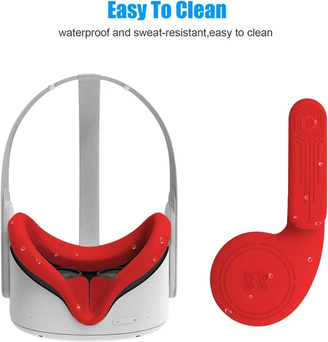 Alt view image 4 of 7 - VR Silicone Face Cover & Ear Muffs for Oculus Quest 2 Headset, Sweatproof Waterproof Anti-Dirty Replacement Facial Cushion and Enhance Headset Sound Headphone Extension Cover (Red, 1 Set)