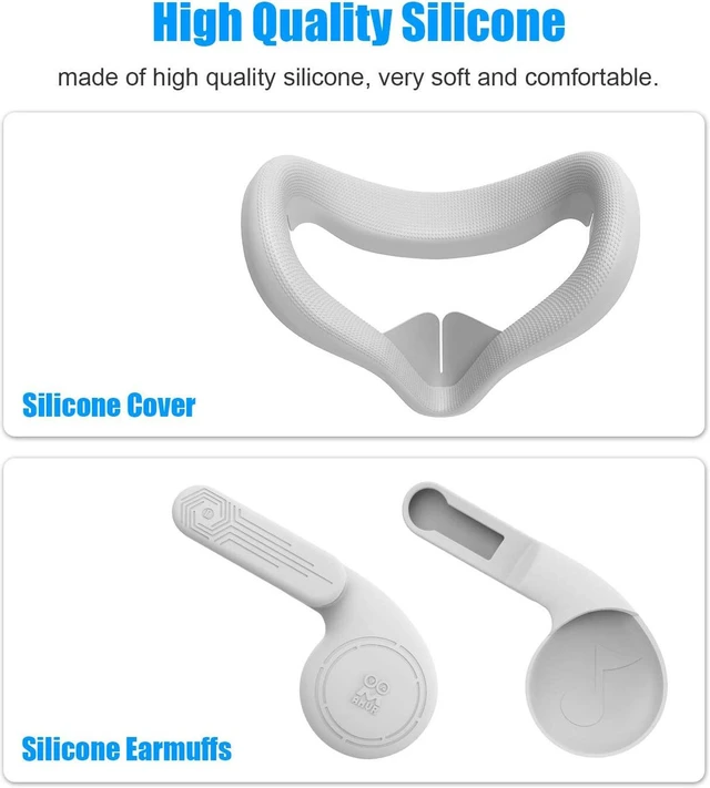 Alt view image 2 of 7 - VR Silicone Face Cover & Ear Muffs for Oculus Quest 2 Headset, Sweatproof Waterproof Anti-Dirty Replacement Facial Cushion and Enhance Headset Sound Headphone Extension Cover (Gray, 1 Set)