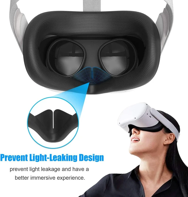Alt view image 6 of 7 - VR Silicone Face Cover & Ear Muffs for Oculus Quest 2 Headset, Sweatproof Waterproof Anti-Dirty Replacement Facial Cushion and Enhance Headset Sound Headphone Extension Cover (Black, 1 Set)