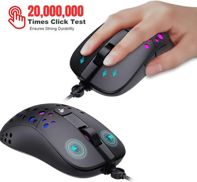 Alt view image 6 of 7 - Wired Gaming Mice, up to 8000DPI Adjustable 6 Buttons Wired Optical 6 RGB Lighting Modes USB Mouse for Laptop PC Windows 2000 / XP / win7 / win8 /win10