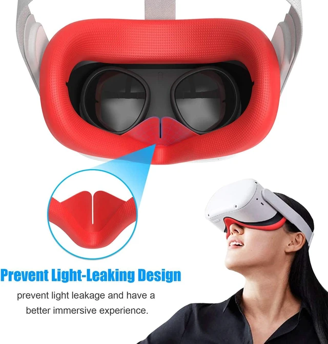 Alt view image 6 of 7 - VR Silicone Face Cover & Ear Muffs for Oculus Quest 2 Headset, Sweatproof Waterproof Anti-Dirty Replacement Facial Cushion and Enhance Headset Sound Headphone Extension Cover (Red, 1 Set)