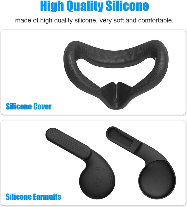 Alt view image 2 of 7 - VR Silicone Face Cover & Ear Muffs for Oculus Quest 2 Headset, Sweatproof Waterproof Anti-Dirty Replacement Facial Cushion and Enhance Headset Sound Headphone Extension Cover (Black, 1 Set)