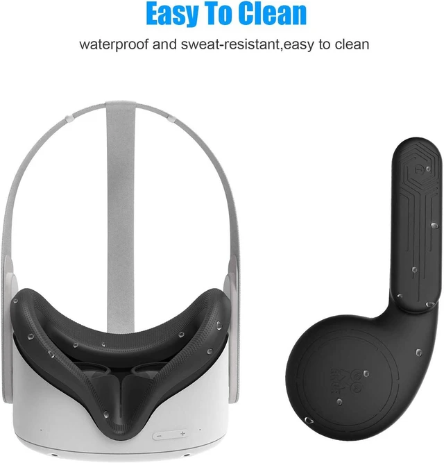 Alt view image 3 of 7 - VR Silicone Face Cover & Ear Muffs for Oculus Quest 2 Headset, Sweatproof Waterproof Anti-Dirty Replacement Facial Cushion and Enhance Headset Sound Headphone Extension Cover (Black, 1 Set)