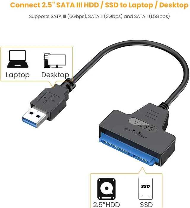 Alt view image 3 of 7 - USB 3.0 to SATA Adapter, SATA to USB 3.0 Cable, Compatible 2.5" SATA III HDD Hard Disk Driver, 0.5FT, Black