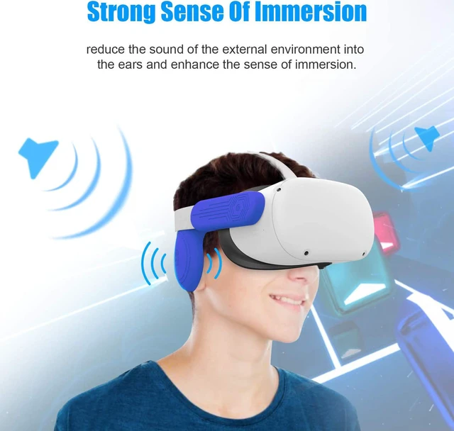 Alt view image 5 of 7 - VR Silicone Face Cover & Ear Muffs for Oculus Quest 2 Headset, Sweatproof Waterproof Anti-Dirty Replacement Facial Cushion and Enhance Headset Sound Headphone Extension Cover (Blue, 1 Set)