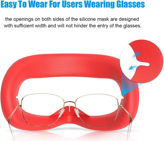 Alt view image 5 of 7 - VR Silicone Face Cover & Ear Muffs for Oculus Quest 2 Headset, Sweatproof Waterproof Anti-Dirty Replacement Facial Cushion and Enhance Headset Sound Headphone Extension Cover (Red, 1 Set)