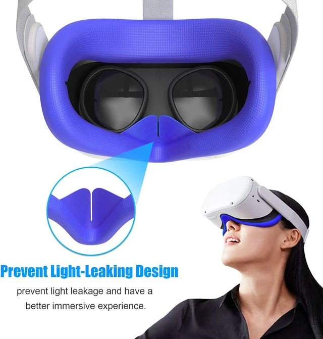 Alt view image 6 of 7 - VR Silicone Face Cover & Ear Muffs for Oculus Quest 2 Headset, Sweatproof Waterproof Anti-Dirty Replacement Facial Cushion and Enhance Headset Sound Headphone Extension Cover (Blue, 1 Set)