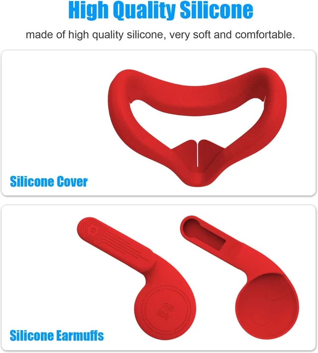 Alt view image 2 of 7 - VR Silicone Face Cover & Ear Muffs for Oculus Quest 2 Headset, Sweatproof Waterproof Anti-Dirty Replacement Facial Cushion and Enhance Headset Sound Headphone Extension Cover (Red, 1 Set)