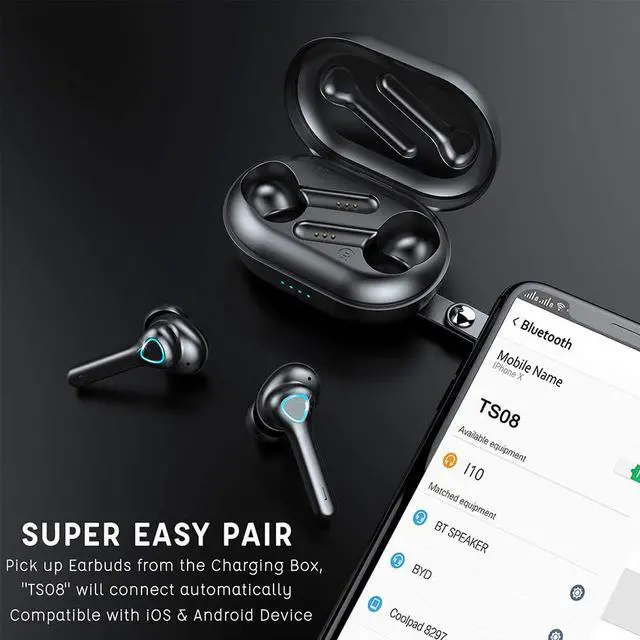 Alt view image 4 of 7 - Ture Wireless Earbuds, TWS Wireless Earphone with CVC 8.0 Noise Reduction, Bluetooth 5.0 Headphones with HD HiFi Stereo, IPX7 Waterproof Bluetooth Earphones, Touch Control, Built-in Mic, 30H Playtime