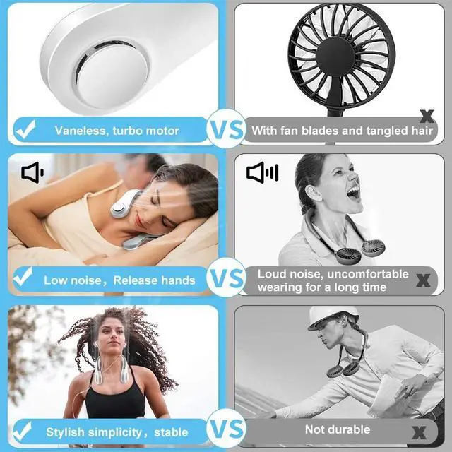 Alt view image 4 of 7 - Portable Neck Fan,Rechargeable Personal Fan,Strong Airflow Bladeless Neck Fan, 4000 mAh Battery Operated Hands Free Neck Air Conditioner ,Headphone Design Wearable Neck Cooling Fan For Outdoor Indoor