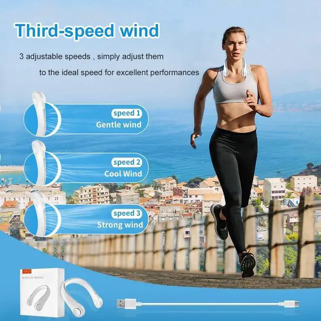 Alt view image 3 of 7 - Portable Neck Fan,Rechargeable Personal Fan,Strong Airflow Bladeless Neck Fan, 4000 mAh Battery Operated Hands Free Neck Air Conditioner ,Headphone Design Wearable Neck Cooling Fan For Outdoor Indoor