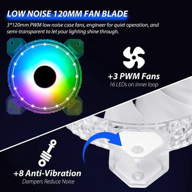 Alt view image 4 of 7 - 3 Pack RGB Case Fans,120mm Ultra-Quiet RGB Chassis Cooling Fans,Equiped with Remote Control Hub,5V ARGB Sync,Speed Adjustable Colorful Cooler,Crystal Appearance, High-Performance Computer Fan for Case
