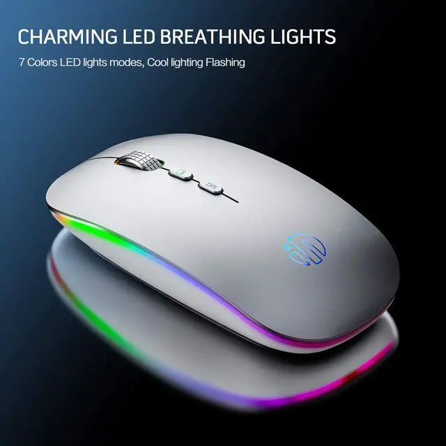 Alt view image 3 of 7 - LED Wireless Mouse, Rechargeable Silent 2.4G Wireless Computer Mouse with Home Button, RGB Cordless Mice for Laptop, PC,Mac, Silver