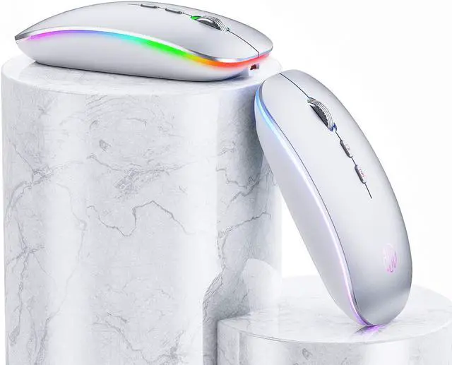Alt view image 7 of 7 - LED Wireless Mouse, Rechargeable Silent 2.4G Wireless Computer Mouse with Home Button, RGB Cordless Mice for Laptop, PC,Mac, Silver