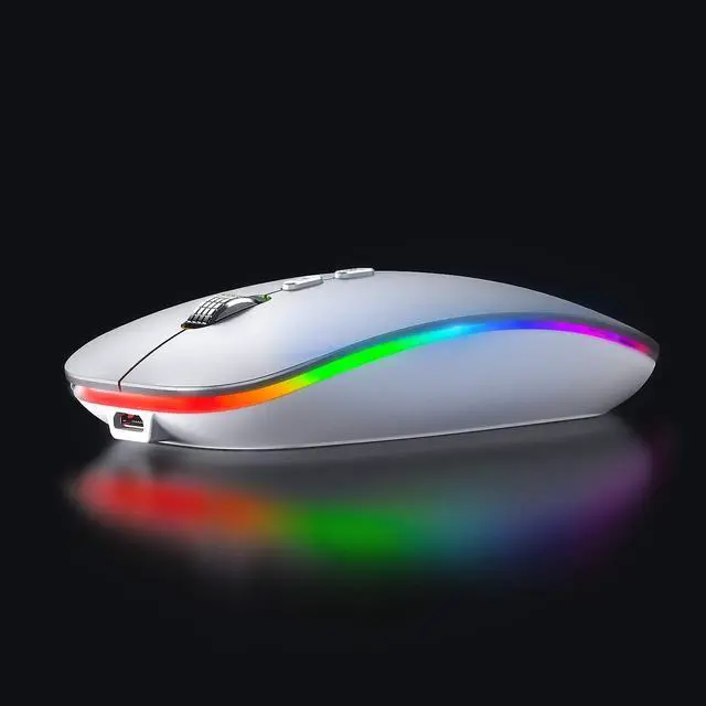 Alt view image 2 of 7 - LED Wireless Mouse, Rechargeable Silent 2.4G Wireless Computer Mouse with Home Button, RGB Cordless Mice for Laptop, PC,Mac, Silver