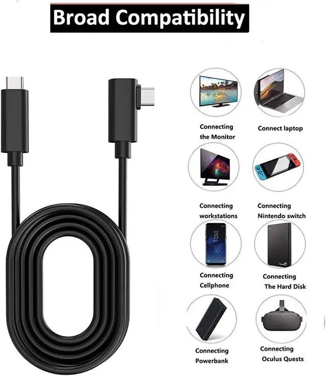 Alt view image 5 of 7 - VR Link Cable, Compatible for Oculus Quest 2 Link Cable,16FT VR Headset Cable for Oculus Quest, 90 Degree USB 3.1 Type C to C High Speed Data Transfer Charging Cord for Gaming PC & USB C Chargers