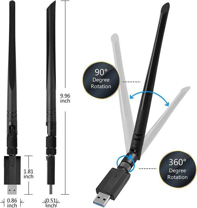 Alt view image 6 of 7 - USB Wireless WiFi Adapter, 1200Mbps USB3.0 WiFi Dongle 2.4G/5G 802.11ac Network Adapter with High Gain Antenna for Desktop Laptop PC Support Windows XP/10/8/8.1/7/Vista,OS 10.6-10.15