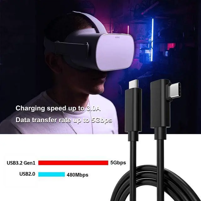 Alt view image 2 of 7 - VR Link Cable, Compatible for Oculus Quest 2 Link Cable,16FT VR Headset Cable for Oculus Quest, 90 Degree USB 3.1 Type C to C High Speed Data Transfer Charging Cord for Gaming PC & USB C Chargers