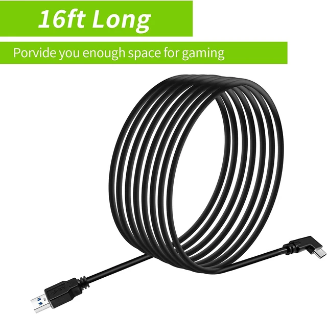 Alt view image 7 of 7 - Compatible for Oculus Quest 2 Link Cable 16ft/5M, USB3.0 USB A to USB Type C Cable 90 Degree Right Angle Cord 5Gbps Fast Data Transfer USB C Charging Cable for Oculus Quest 1/2, VR Headset, Gaming PC