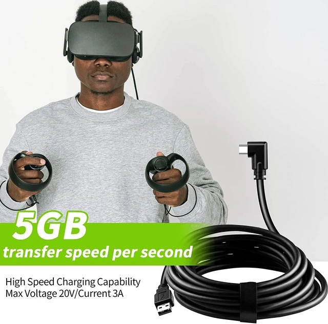 Alt view image 5 of 7 - Compatible for Oculus Quest 2 Link Cable 16ft/5M, USB3.0 USB A to USB Type C Cable 90 Degree Right Angle Cord 5Gbps Fast Data Transfer USB C Charging Cable for Oculus Quest 1/2, VR Headset, Gaming PC