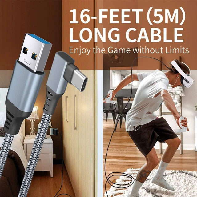 Alt view image 5 of 7 - USB A to USB C Cable, Oculus Quest Link Cable Nylon Braid 16FT(5M), 5Gbps USB 3.2 Gen 1 3A High Speed Data Transfer & Fast Charging Cable Compatible for Oculus Quest VR Headset and Gaming PC