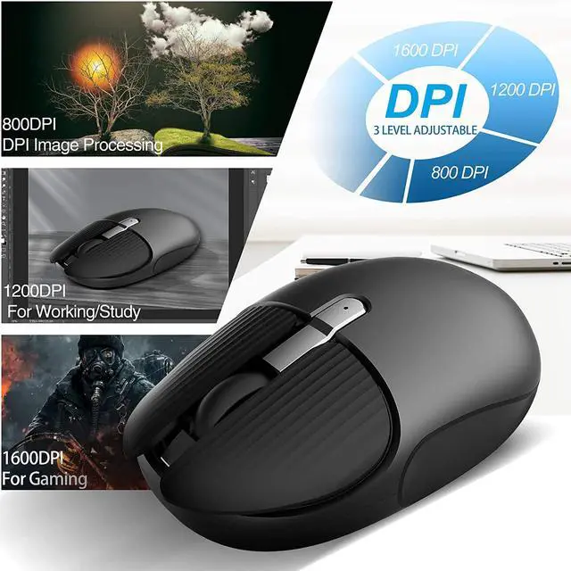 Alt view image 3 of 7 - Bluetooth Mouse, Rechargeable Dual Mode(Bluetooth 5.0 + USB)2.4GHz Wireless Bluetooth Mouse with Type C Adapter for Laptop/iPad/MacBook/PC, Windows 8.0/MacOS 10.10/iPad OS 13/Android 4.3 or Later