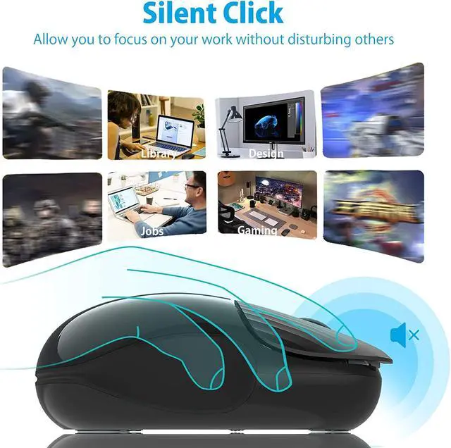 Alt view image 5 of 7 - Bluetooth Mouse, Rechargeable Dual Mode(Bluetooth 5.0 + USB)2.4GHz Wireless Bluetooth Mouse with Type C Adapter for Laptop/iPad/MacBook/PC, Windows 8.0/MacOS 10.10/iPad OS 13/Android 4.3 or Later
