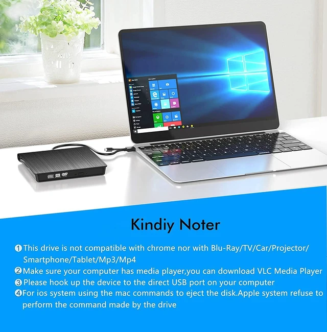 Alt view image 7 of 7 - External USB A & Type C CD DVD Drive, USB 3.0 & Type C Dual Port Portable Slim CD DVD +/-RW Drive Player Burner Writer Reader Rewriter For Macbook, Laptop, Computer Windows 7/8/10/XP/Vista/Mac OS