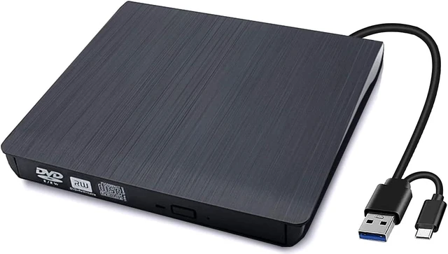 Main image of External USB A & Type C CD DVD Drive, USB 3.0 & Type C Dual Port Portable Slim CD DVD +/-RW Drive Player Burner Writer Reader Rewriter For Macbook, Laptop, Computer Windows 7/8/10/XP/Vista/Mac OS