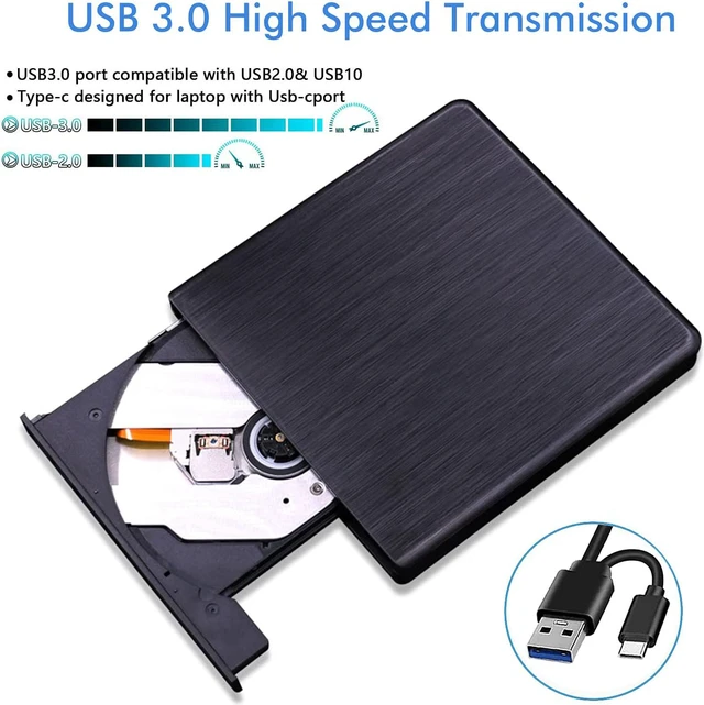 Alt view image 3 of 7 - External USB A & Type C CD DVD Drive, USB 3.0 & Type C Dual Port Portable Slim CD DVD +/-RW Drive Player Burner Writer Reader Rewriter For Macbook, Laptop, Computer Windows 7/8/10/XP/Vista/Mac OS