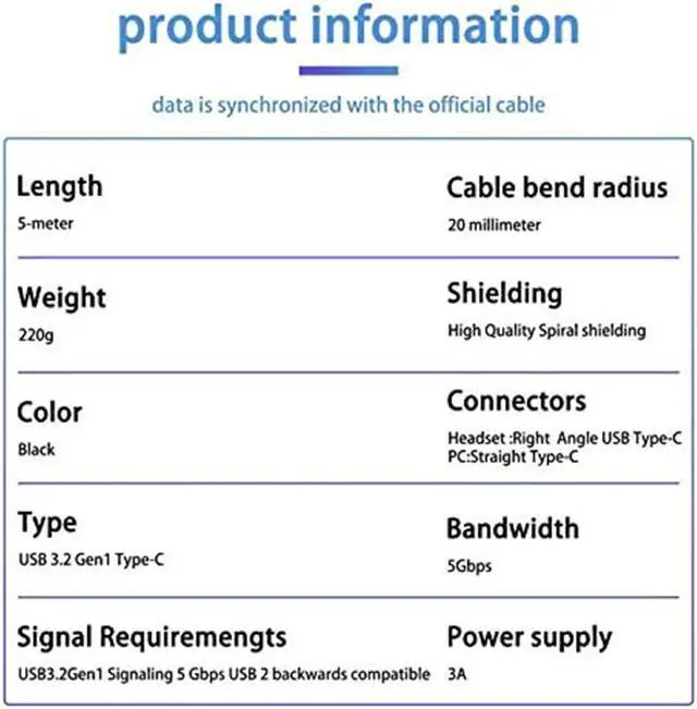 Alt view image 2 of 7 - USB C to USB C Cable, VR Link Cable 16ft(5M) for Oculus Quest 2 / Quest 1 USB C to Type C with E-Mark Chip USB3.2 Gen 1 5Gbps ,High Speed Data Transfer & Fast Charging