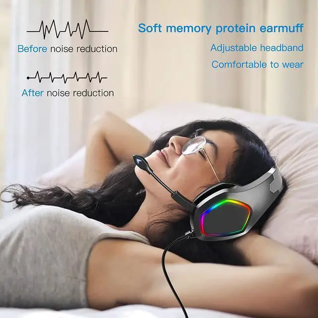 Alt view image 3 of 7 - Over-Ear Gaming Headphones, eirix Computer Headset with Volume Control LED Light Noise Canceling Mic for PS4, PS5, Nintendo, Xbox One, PC, Laptop (Black)