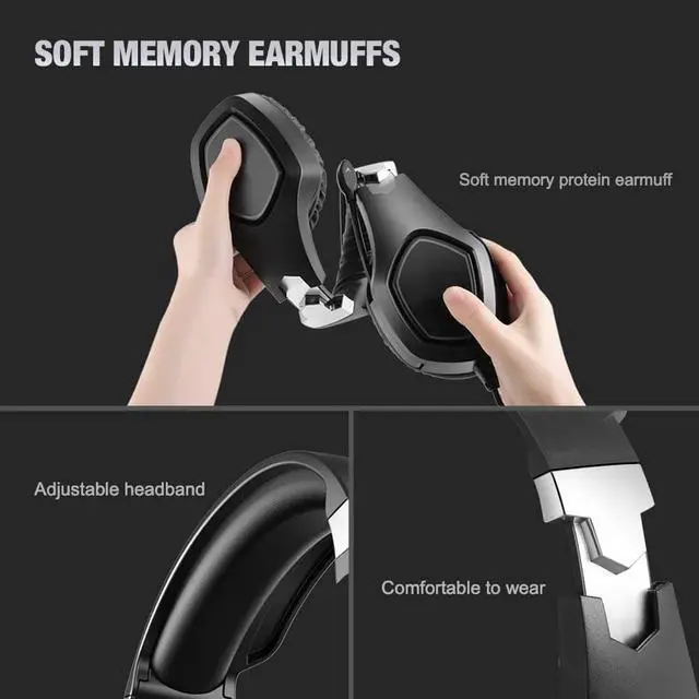 Alt view image 2 of 7 - Over-Ear Gaming Headphones, eirix Computer Headset with Volume Control LED Light Noise Canceling Mic for PS4, PS5, Nintendo, Xbox One, PC, Laptop (Black)