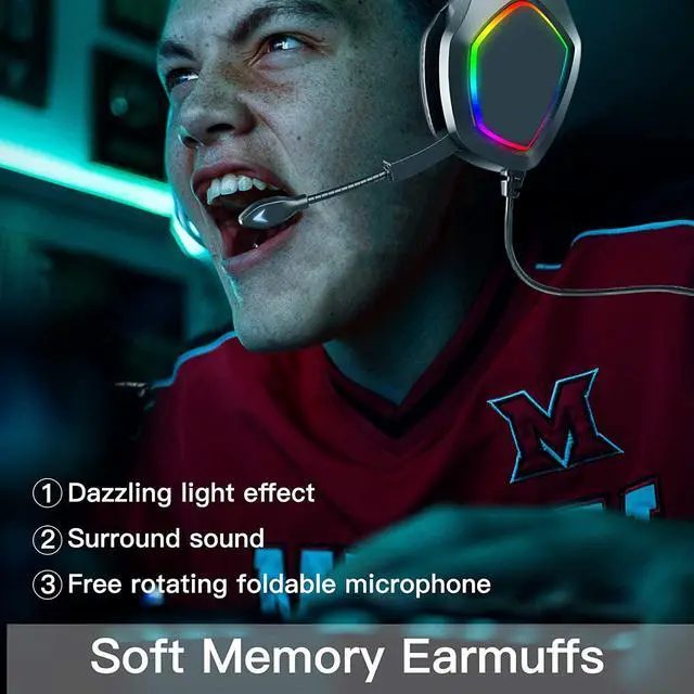 Alt view image 6 of 7 - Over-Ear Gaming Headphones, eirix Computer Headset with Volume Control LED Light Noise Canceling Mic for PS4, PS5, Nintendo, Xbox One, PC, Laptop (Black)