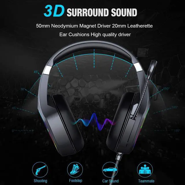 Alt view image 5 of 7 - Over-Ear Gaming Headphones, eirix Computer Headset with Volume Control LED Light Noise Canceling Mic for PS4, PS5, Nintendo, Xbox One, PC, Laptop (Black)