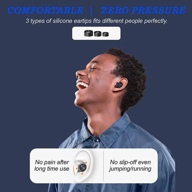 Alt view image 6 of 7 - True Wireless Earbuds with Charging Case, IHDAPP Hi-fi Stereo TWS Wireless Earphone with Bluetooth Microphone, Ipx7 Waterproof in Ear Headphones, BT Cordless Earpiece Black