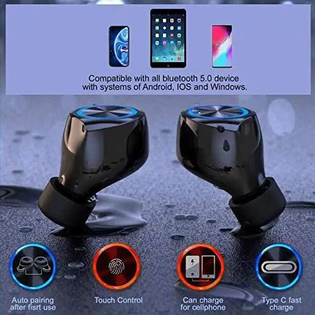 Alt view image 5 of 7 - True Wireless Earbuds with Charging Case, IHDAPP Hi-fi Stereo TWS Wireless Earphone with Bluetooth Microphone, Ipx7 Waterproof in Ear Headphones, BT Cordless Earpiece Black